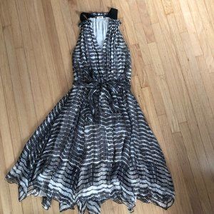 L'Agence silk geometric wrap dress black and white size 6